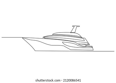 Continuous singe one line drawing art of luxury yacht speed boat sailing cruise vector illustration