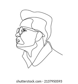 Continuous singe one line drawing of portrait handsome man use eye glasses vector illustration