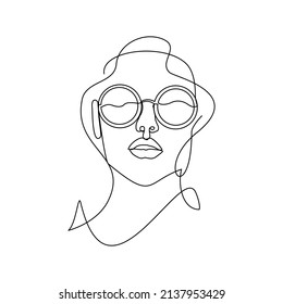 Continuous singe one line drawing of portrait beautiful woman use eye glasses vector illustration