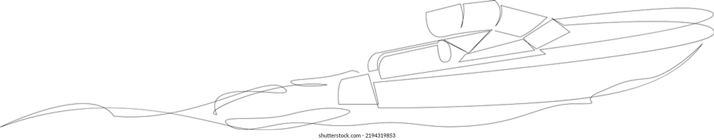 Continuous singe one line drawing art of luxury yacht speed boat sailing cruise. Vector illustration.