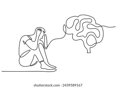 Continuous singe one line drawing art of stress confusing people