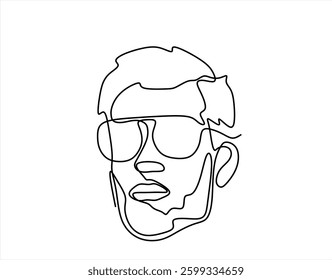 Continuous singe one line drawing of portrait handsome man use eye glasses vector illustration
