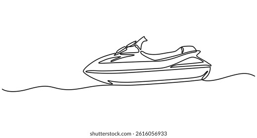 Continuous singe one line drawing art of luxury yacht speed boat sailing cruise vector illustration, Speed boat in continuous one line drawing. Single line art illustration of sailing boat. motorboat.