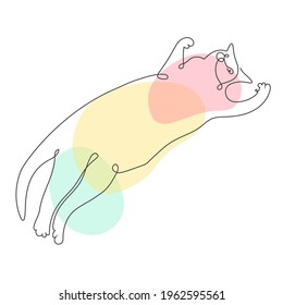 Continuous Single cat and colorful spots. Isolated on white background. Funny, cute animals. Doodle animals icons minimalistic One line art. Hand drawn Vector illustration. Simple silhouettes. 