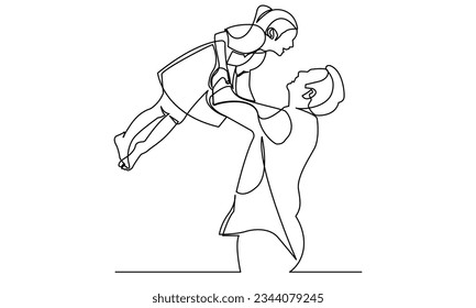 Continuous single drawing line dad tosses his baby. play with his child's hand drawing. Happy playing with his baby vector art.