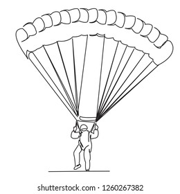 continuous single drawn single line man jumps with a parachute. hand-drawn picture silhouette. line art doodle