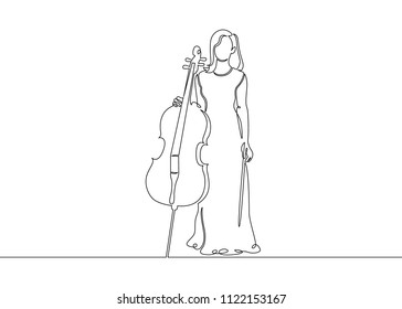 Una contínua línea simple de un músico es interpretada por una mujer violeta.