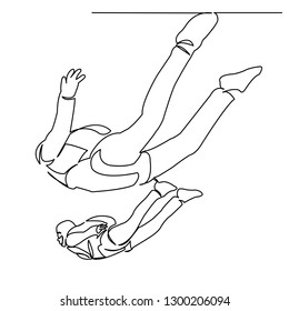 continuous single drawn line parachutists jump out of the plane, the athlete, extreme hand-drawn picture silhouette. Line art. Doodle