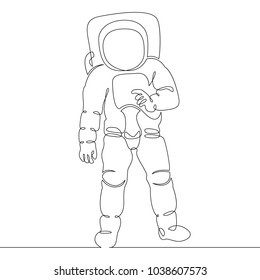 Continuous single drawn one line astronaut, astronaut in space