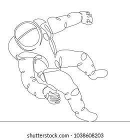Continuous single drawn one line astronaut, astronaut in space