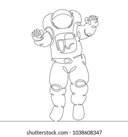 Continuous single drawn one line astronaut, astronaut in space