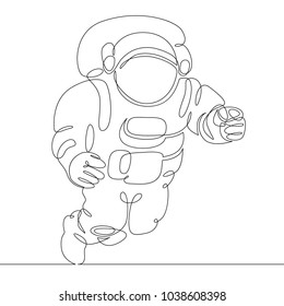 Continuous single drawn one line astronaut, astronaut in space
