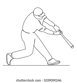 continuous single drawn one line the players play baseball drawn from the hand picture silhouette. Line art. athletes play baseball