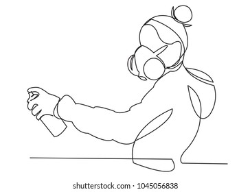 continuous single drawn one line graffiti artist drawn by hand picture silhouette. Line art. character graffiti artist girl