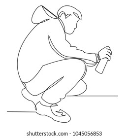 continuous single drawn one line graffiti artist drawn by hand picture silhouette. Line art. character graffiti artist 
