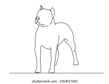 continuous single drawn one line of Staffordshire Terrier Bulls drawn from the hand a picture of the silhouette. Line art. character of a dog