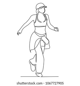 continuous single drawn one line girl doing sports drawn by hand picture silhouette. Line art. a woman on a run