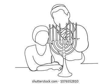 continuous single drawn one line family celebrates the Jewish holiday drawn from the hand picture silhouette. Line art.