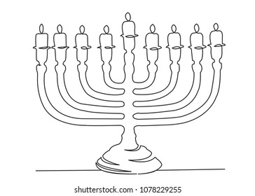 continuous single drawn one line Menorah hand-drawn picture silhouette. Line art. semisweet