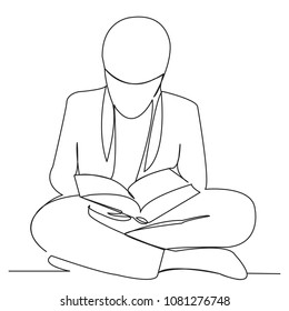 continuous single drawn one line Muslim boy praying drawn by hand picture silhouette. Line art.