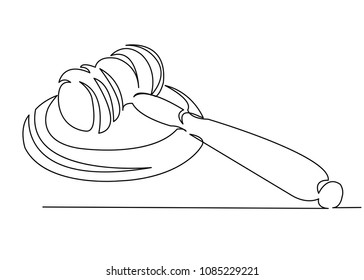 continuous single drawn one line hammer for the judge drawn from the hand picture silhouette. Line art. judicial hammer