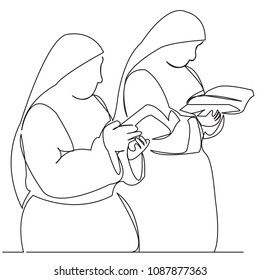 continuous single drawn one line nun drawn by hand picture silhouette. Line art.
