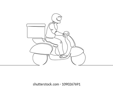 Continuous single drawn one line character delivery pizza courier scooter