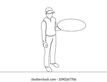Continuous single drawn one line character delivery pizza courier