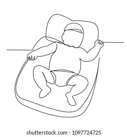 continuous single drawn one line newborn baby bathed in a bathroom hand-drawn picture silhouette. Line art. character baby washing