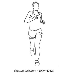 continuous single drawn one line girl on a run drawn from a hand picture silhouette. Line art. character woman running around