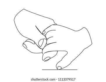 continuous single drawn one line of mom and baby hand palm hand drawn picture silhouette. Line Art. Hands