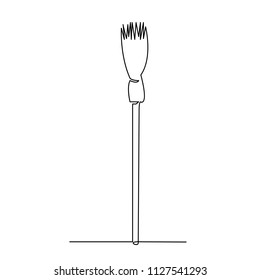 continuous single drawn one line of broom for witch hand-drawn picture silhouette. Line art. Halloween Holiday