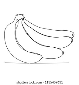 continuous single drawn one line bananas hand-drawn picture silhouette. Line art. bunch of bananas