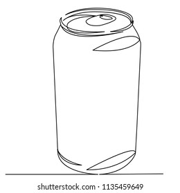 continuous single drawn one line can of soda hand-drawn picture silhouette. Line art.