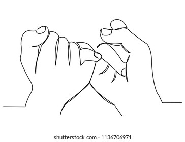 continuous single drawn one line who make up their minds after a quarrel with little fingers hand-drawn picture silhouette. Line art. concept of a treaty, union, agreement, friendship