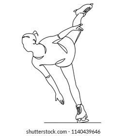 continuous single drawn one line girl figure skater hand-drawn picture silhouette. Line art