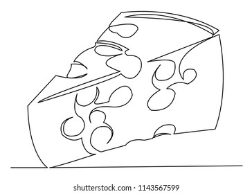 continuous single drawn one line cheese hand-drawn picture silhouette. Line art