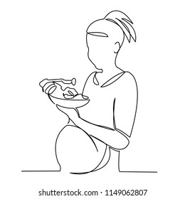 continuous single drawn one line of a pregnant woman eating a hand-drawn picture of a silhouette. line art. Doodle