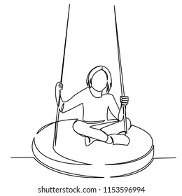 continuous single drawn one line girl on a swing hand-drawn picture silhouette. Line art. doodle