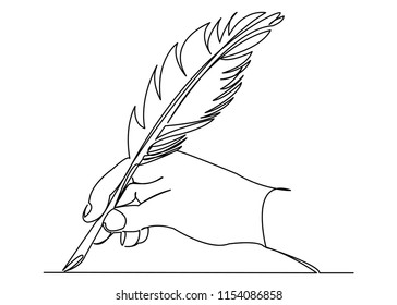 continuous single drawn one line pen in hand hand-drawn picture silhouette line art. doodle. pen in hand