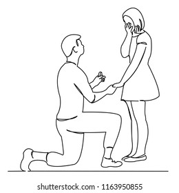 continuous single drawn one line man makes a proposal of hand and heart hand-drawn picture silhouette. Line art. doodle