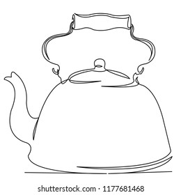 continuous single drawn one line kettle hand-drawn picture silhouette. Line art. Doodle