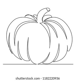 continuous single drawn one line pumpkin hand-drawn picture silhouette. Line art. doodle