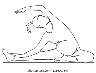 continuous single drawn one line pregnant woman doing yoga hand-drawn picture silhouette. Line art. doodle