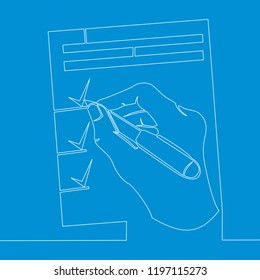 continuous single drawn one line pen in hand picture silhouette line art doodle hand signs documents