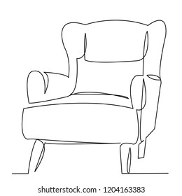 Continuous Single Drawn One Line Armchair Furniture Hand-drawn Picture Silhouette. Line Art. Doodle