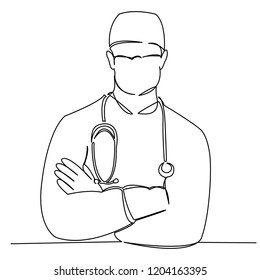 continuous single drawn one line doctor doctor hand-drawn picture silhouette. Line art. doodle