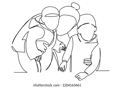 continuous single drawn one line mother hand-drawn picture silhouette. Line art. doodle.