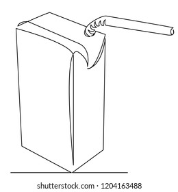 continuous single drawn one line pack of juice hand-drawn picture silhouette. Line art. doodle.