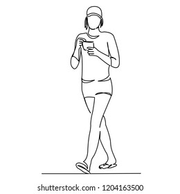 continuous single drawn one line girl hand-drawn picture silhouette. Line art. doodle.
